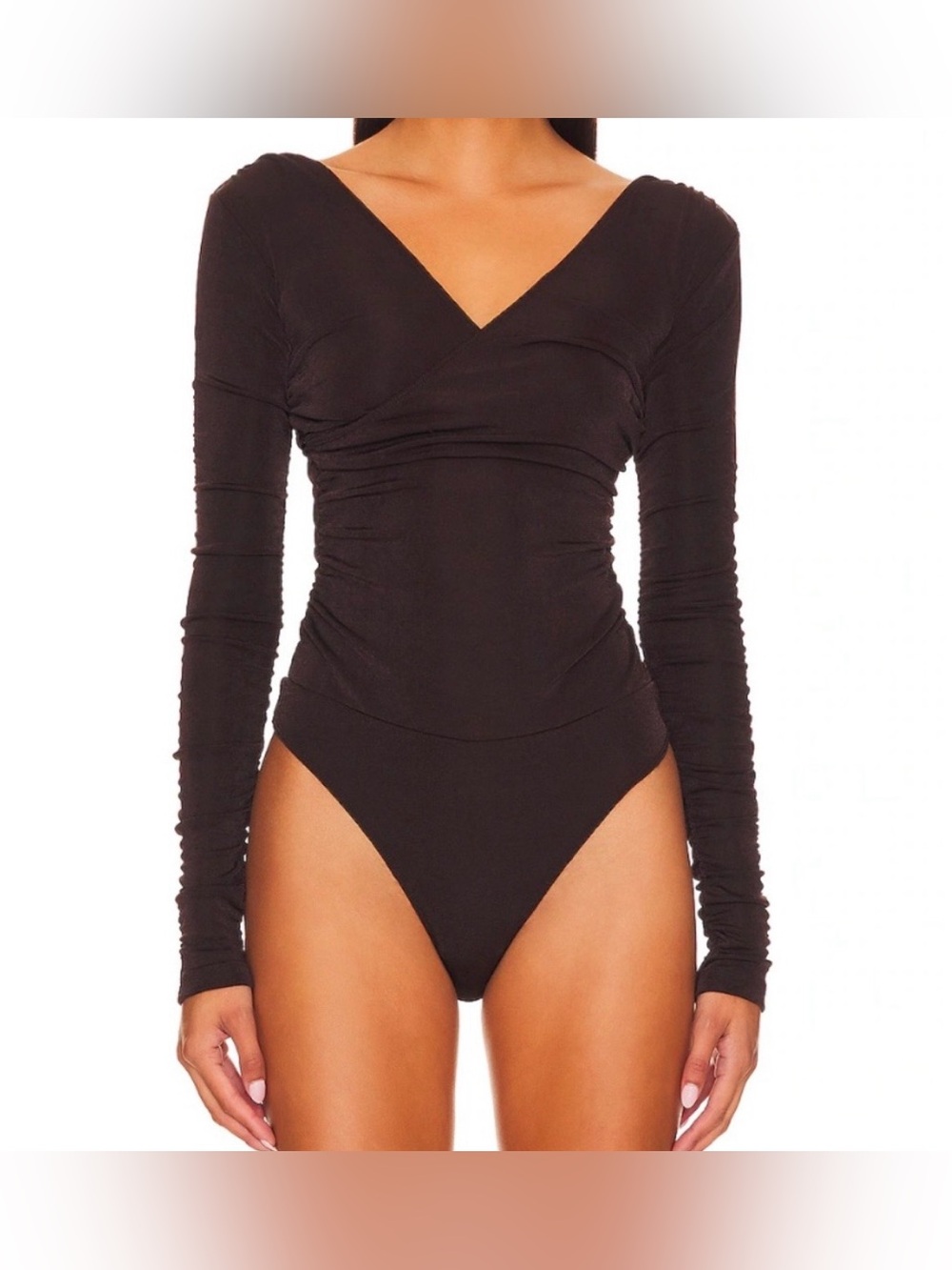 New Free People x Intimately Reya Long Sleeve Bodysuit Top In Hot Fudge